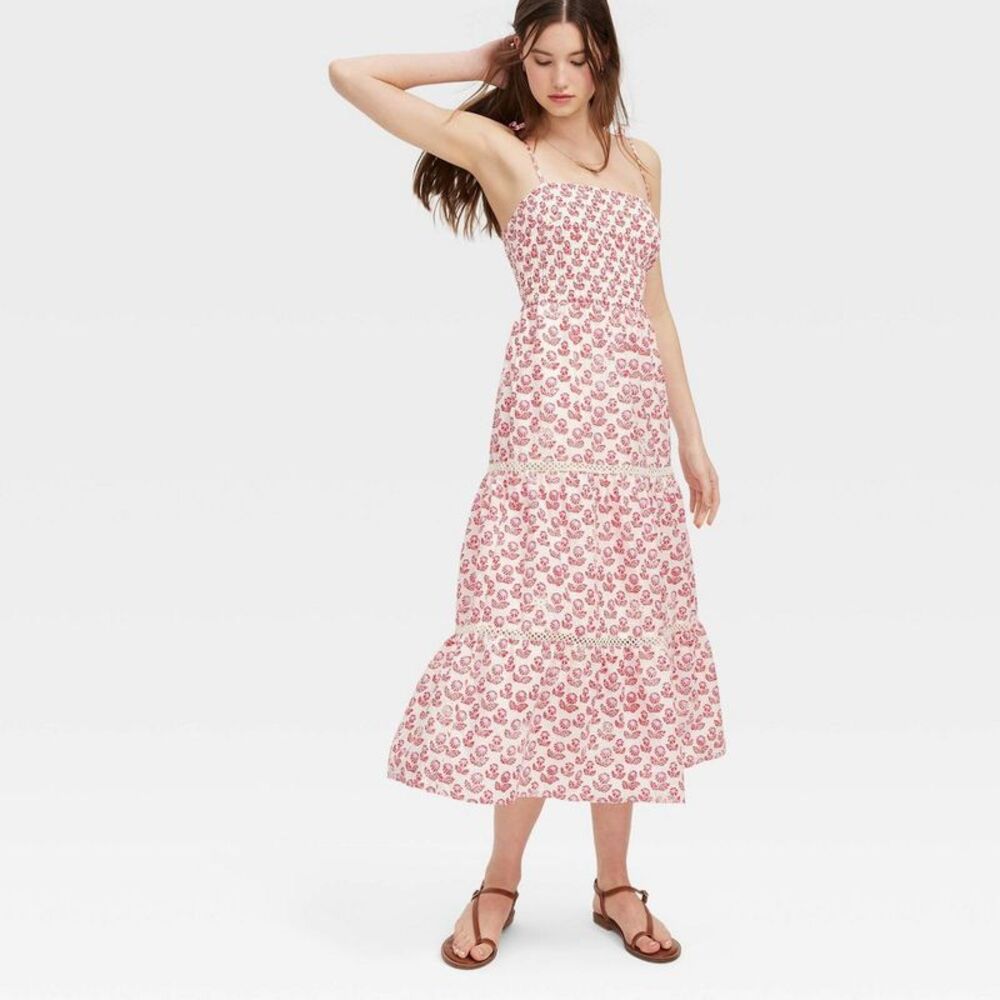 Women's Floral Tie-Shoulder Tiered Maxi A-Line Dress Red - Roller Rabbit XL